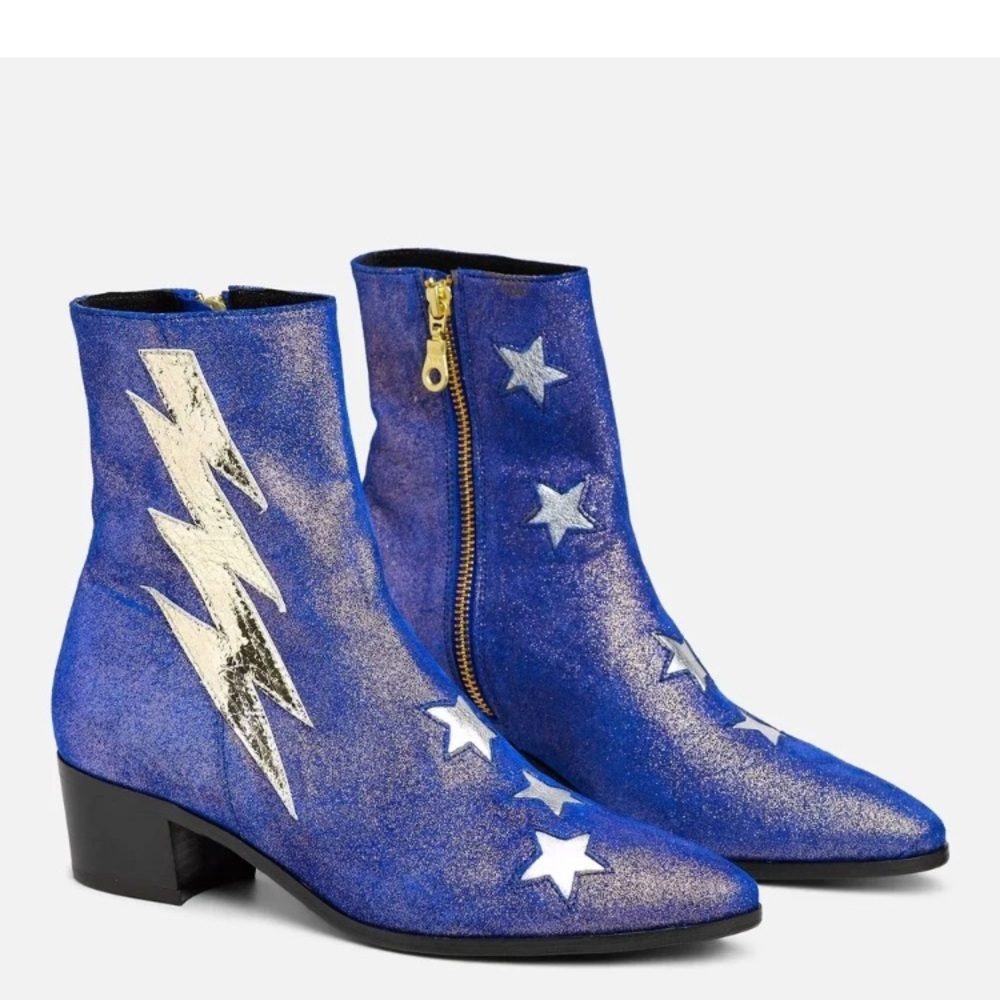 Davos Gomma Glitter Boots Round Toe Short Block Heel Ankle Boots size 38 (7.5)